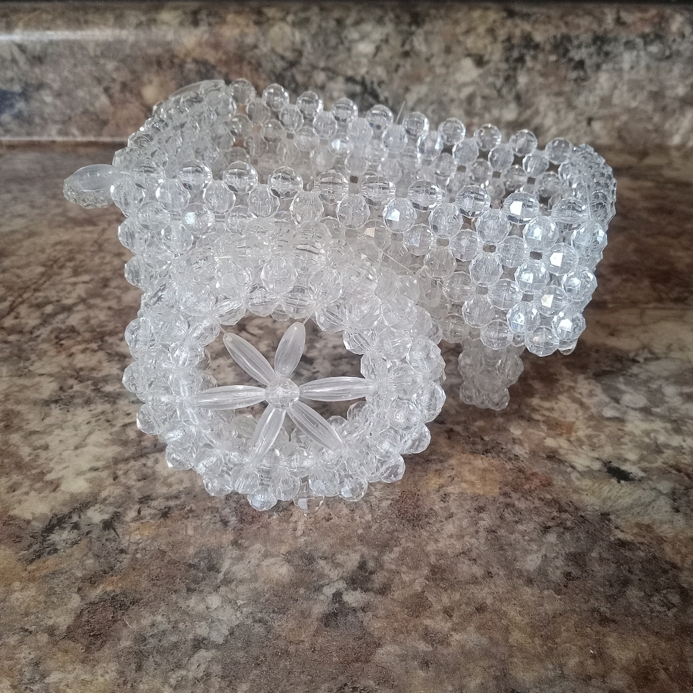 Handmade Garden Cart Wagon Clear Plastic Beads Sparkly